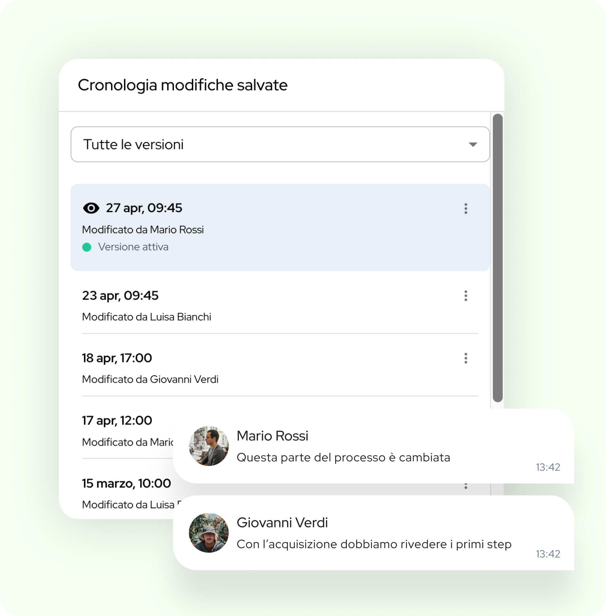 Versioning e commenti sulle mappe di processo in Weavee